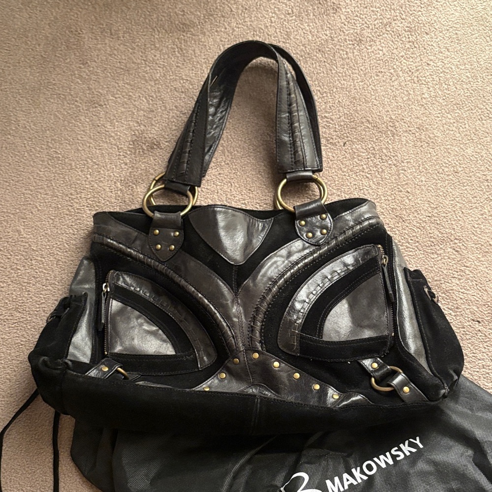 B. Makowsky Black and Silver Shoulder Bag